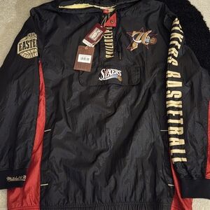 PHILA 76ERS MITCHELL & NESS HOODED QUARTER ZIP WINDBREAKER